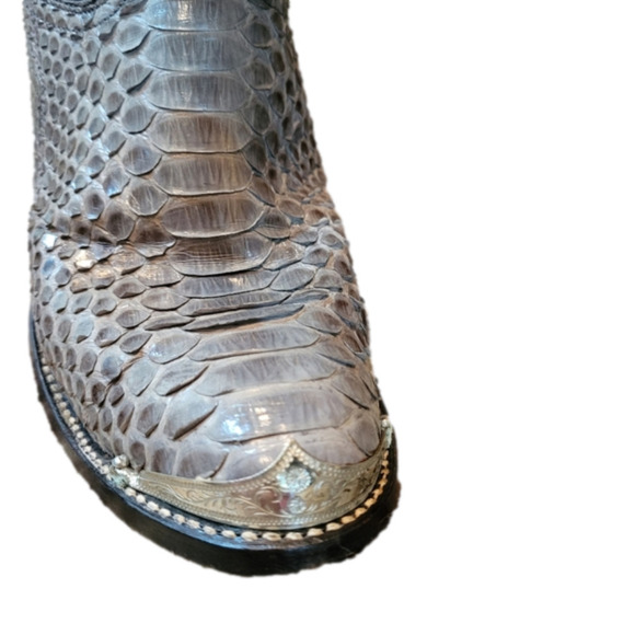 J. Chisom Snakeskin Python Silver Tipped Boots - Picture 2 of 7